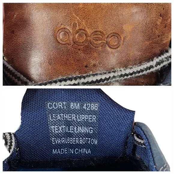Abeo Sneakers 8M Mens Cort Navy Blue Brown White Leather Rubber 4285 Breathable