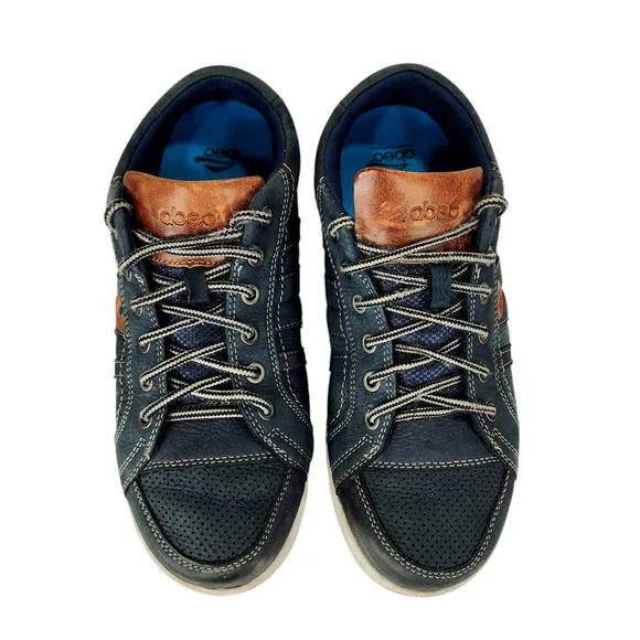 Abeo Sneakers 8M Mens Cort Navy Blue Brown White Leather Rubber 4285 Breathable