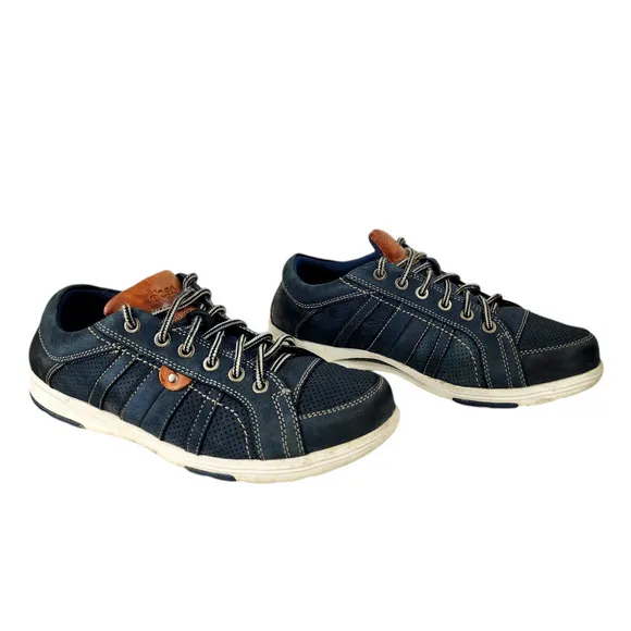 Abeo Sneakers 8M Mens Cort Navy Blue Brown White Leather Rubber 4285 Breathable