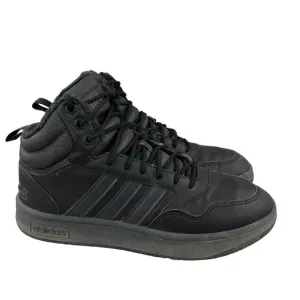 Adidas Men's Size 8 Hoops 3.0 Mid Black Lace-Up Leather Sneakers Shoes GW6421
