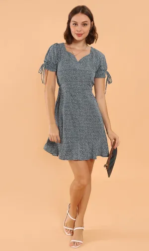 AMAYA Tie-Sleeve Printed Dress (Green)