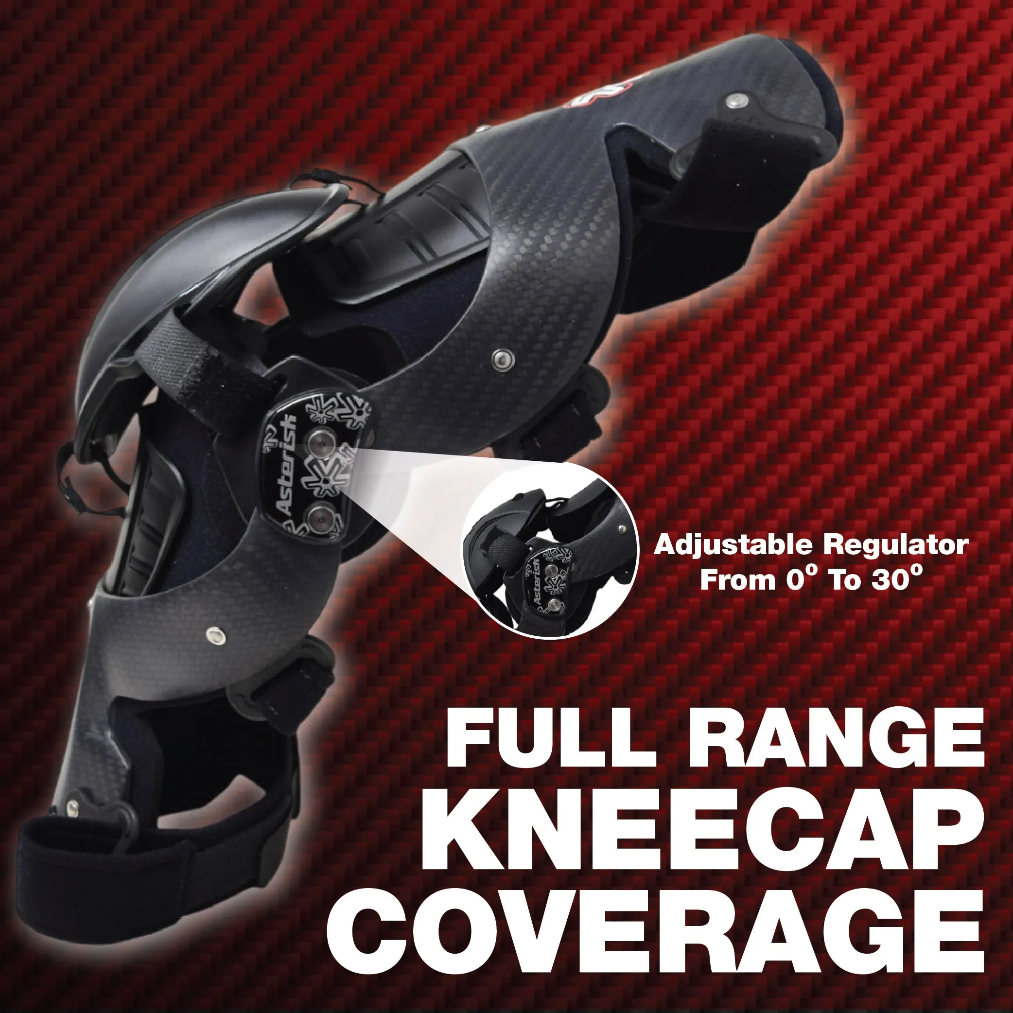 Asterisk Carbon Cell One - Advanced Knee Protector Brace (Right Only) for Motocross, Snowboarding, Wakeboarding, Off-Roading, Football, & More - Size Small