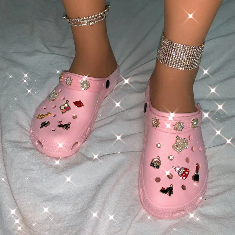 Beaded Decoration Breathable Clogs & Clutch Bags & Hair Bands Set (Sold Separately)