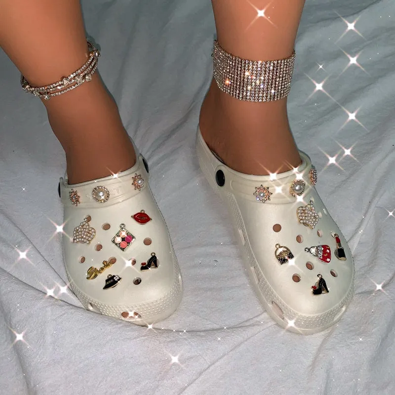 Beaded Decoration Breathable Clogs & Clutch Bags & Hair Bands Set (Sold Separately)