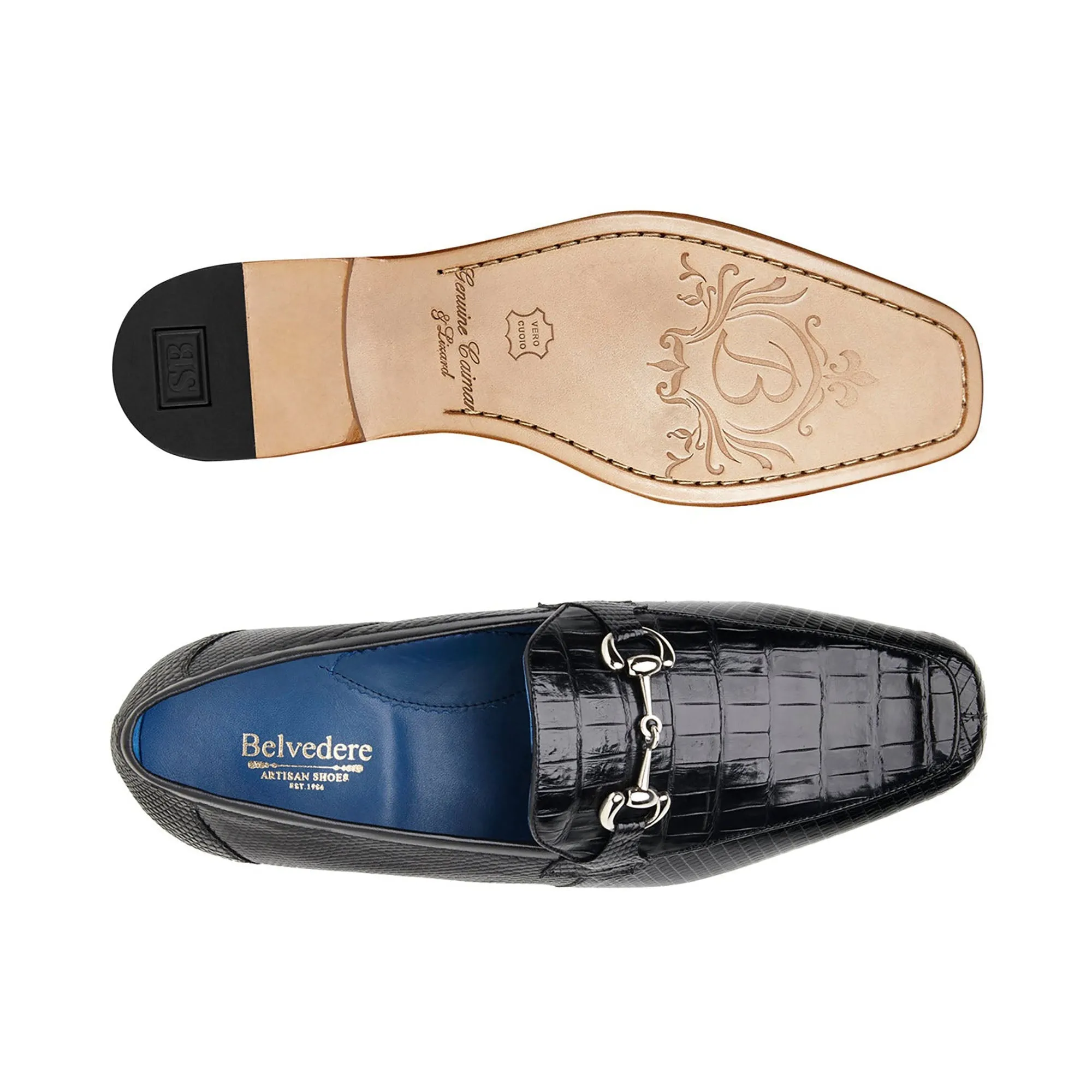 Belvedere Udine in Black Genuine Caiman Crocodile and Lizard Loafers