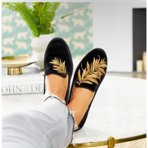 BIRDIES x MINTED Starling Size 9.5 Black Gold Falling Fern Slip-On Loafers Flats
