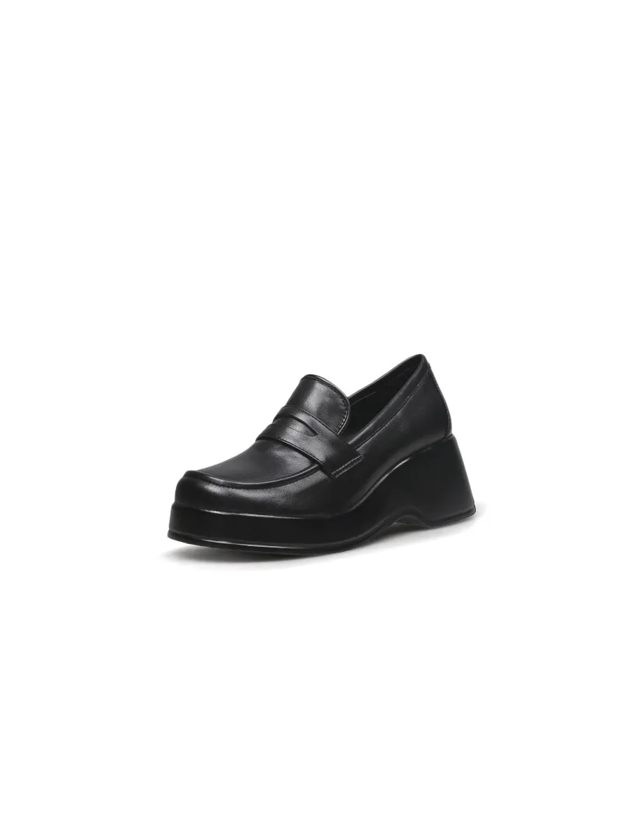 Black Matte Leather Platform Loafer