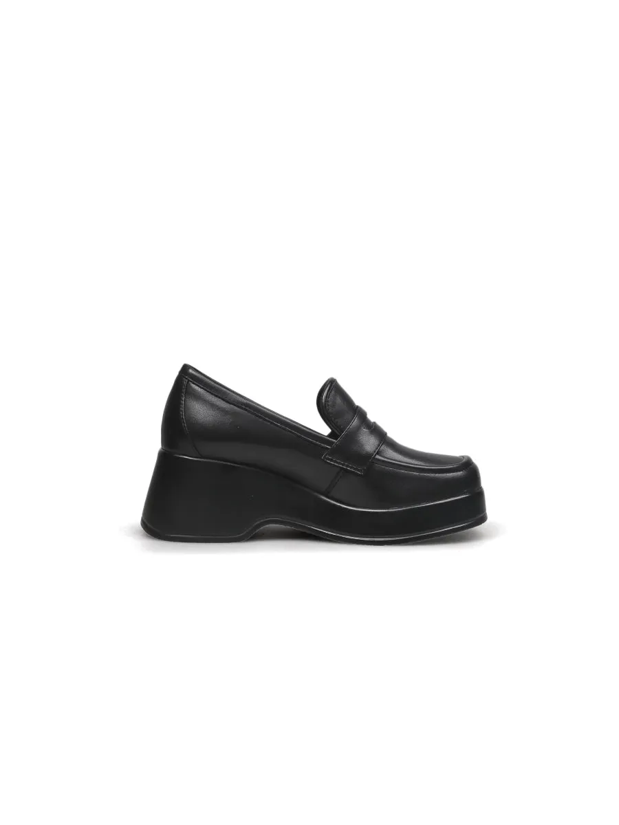 Black Matte Leather Platform Loafer