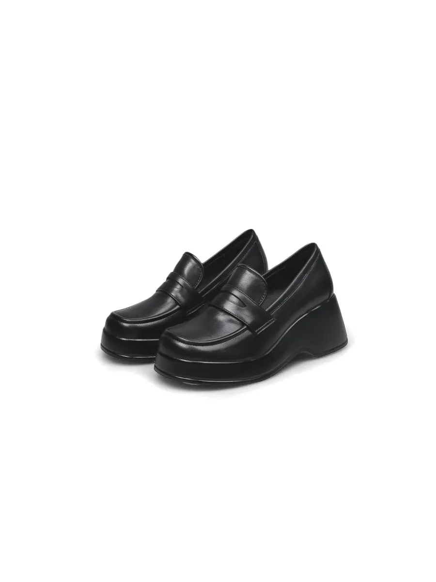 Black Matte Leather Platform Loafer