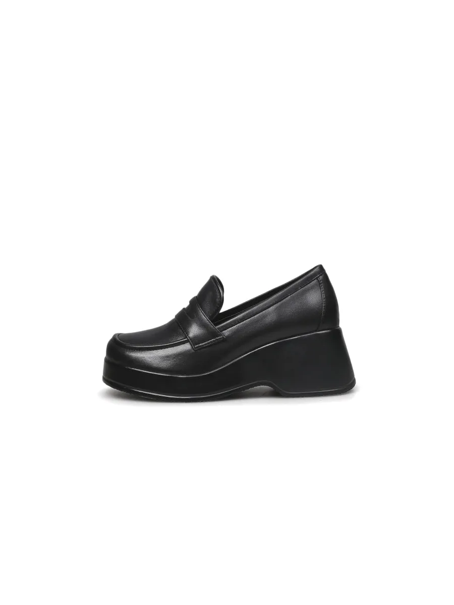 Black Matte Leather Platform Loafer