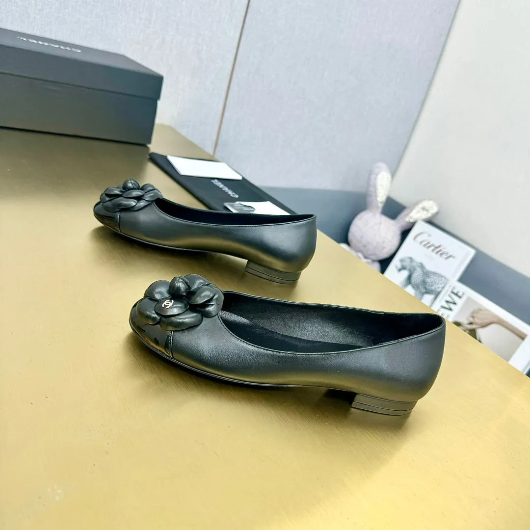 CC Loafers Black Leather Mix Floral Pattern 297799