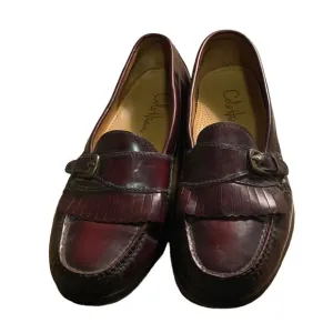 Cole Haan maroon red leather fringe slip on men's loafers dress shoes size 10.5
