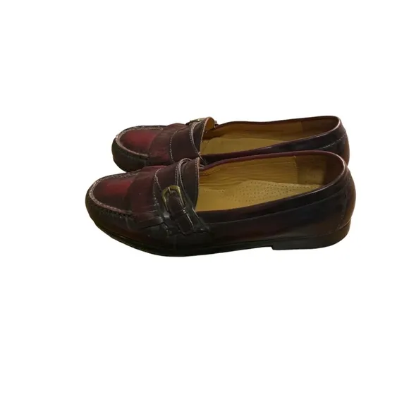 Cole Haan maroon red leather fringe slip on men's loafers dress shoes size 10.5