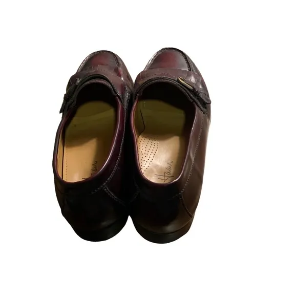 Cole Haan maroon red leather fringe slip on men's loafers dress shoes size 10.5