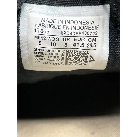 Converse All Star Black Leather Unisex Sneakers Size 8 Mens / 10 Womens
