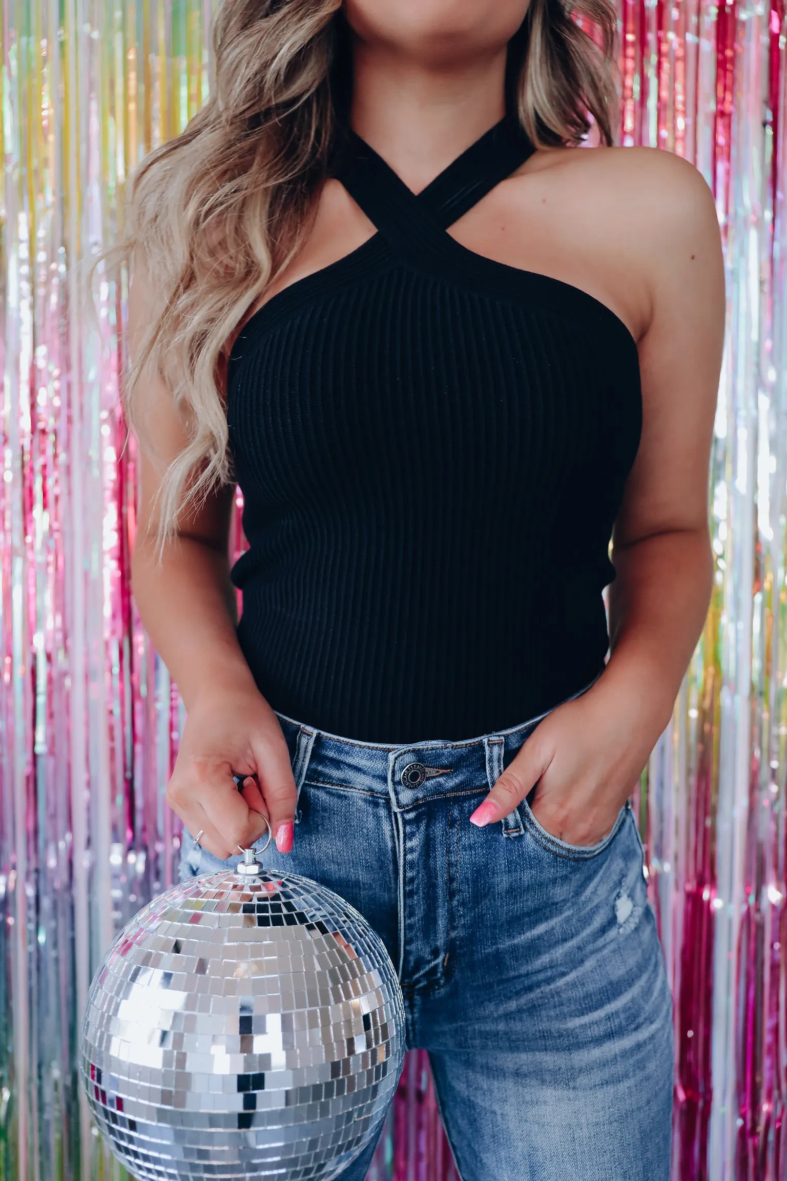 Crissy Cross Neck Sweater Tank - Black