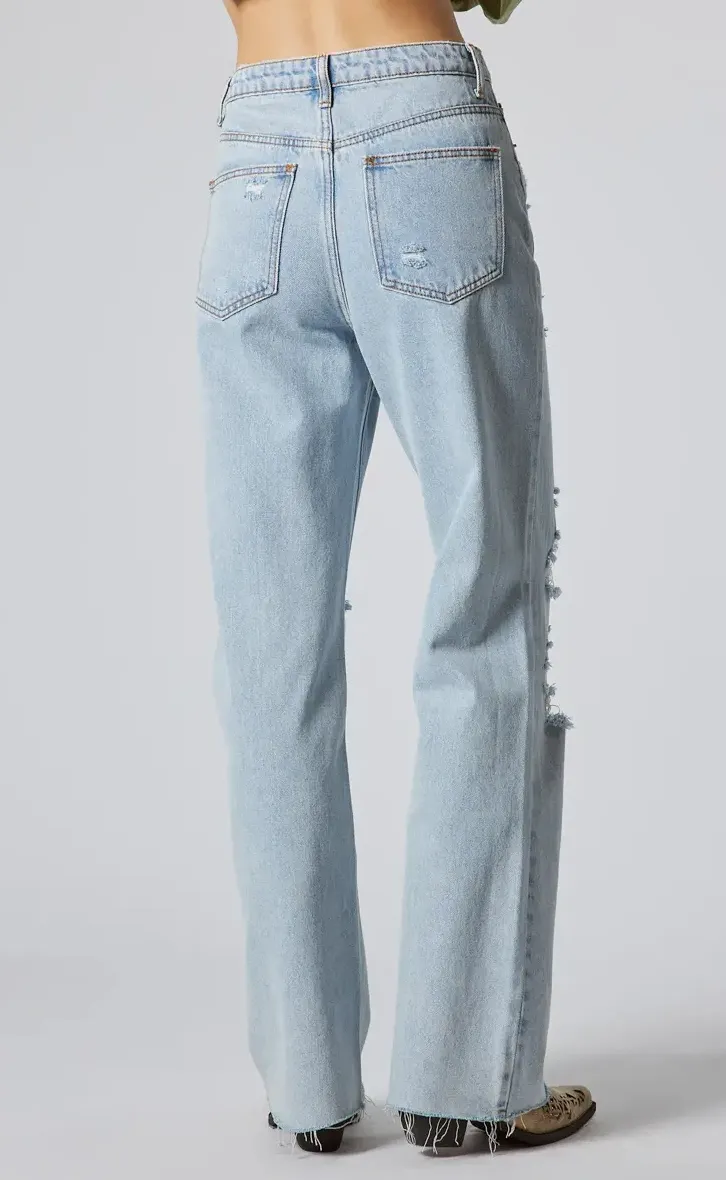 Distressed Cross Button Down Waistband Jeans