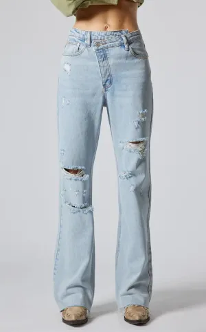 Distressed Cross Button Down Waistband Jeans