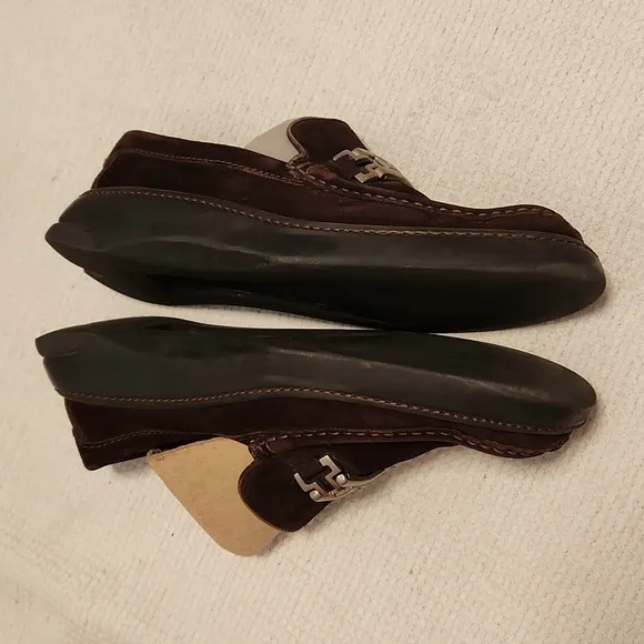 Donald Pliner brown suede robber wedge loafers drivers shoes sz 10.5