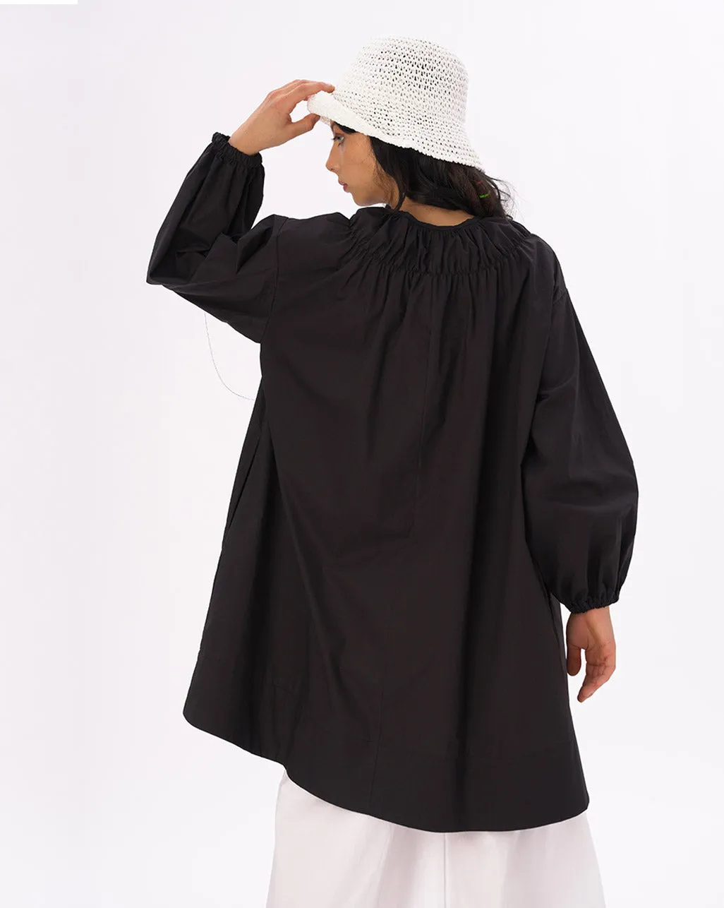 Elastic Pleated Collar Tunic