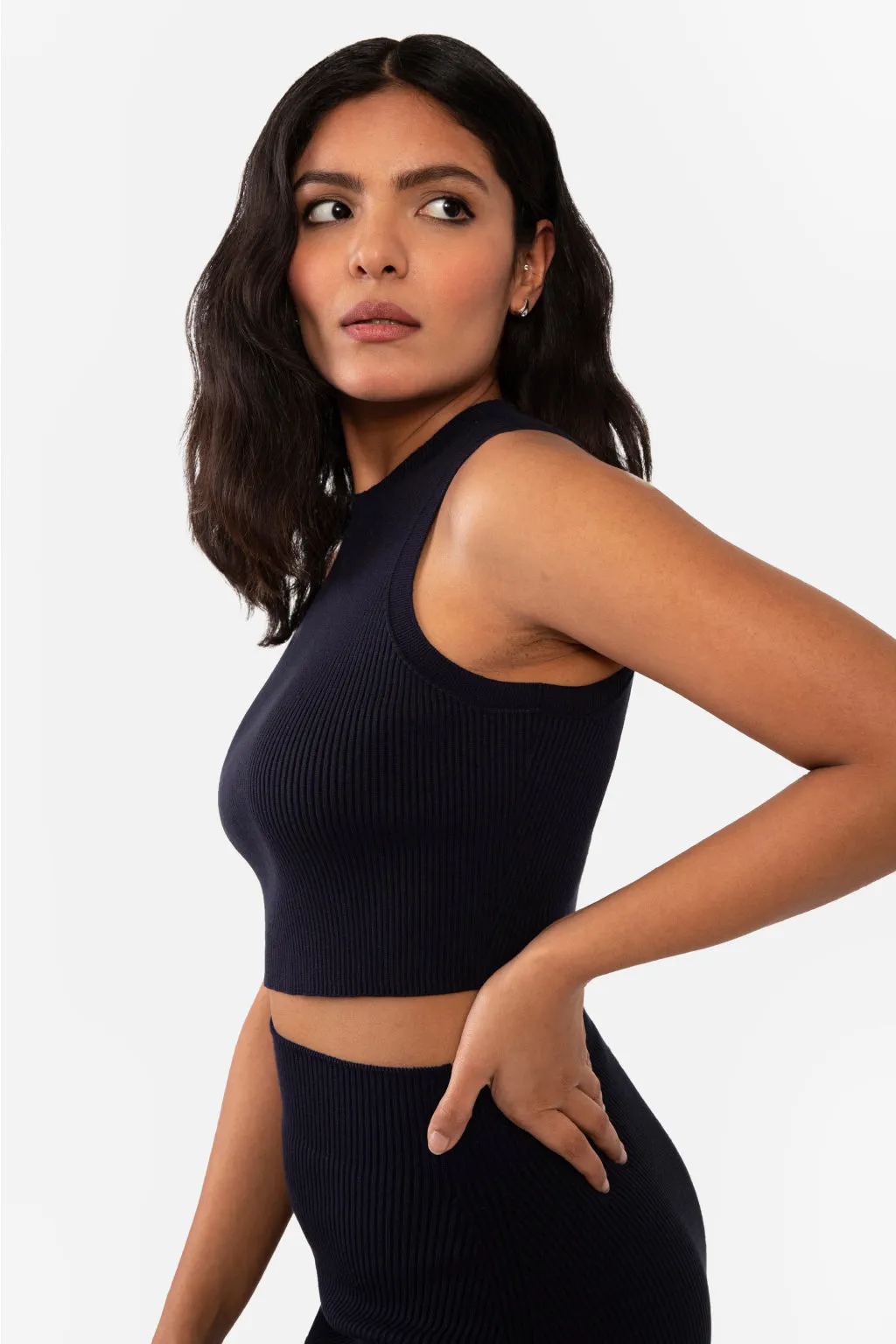 EMMA RIBBED CROP TANK - SLATE GREY