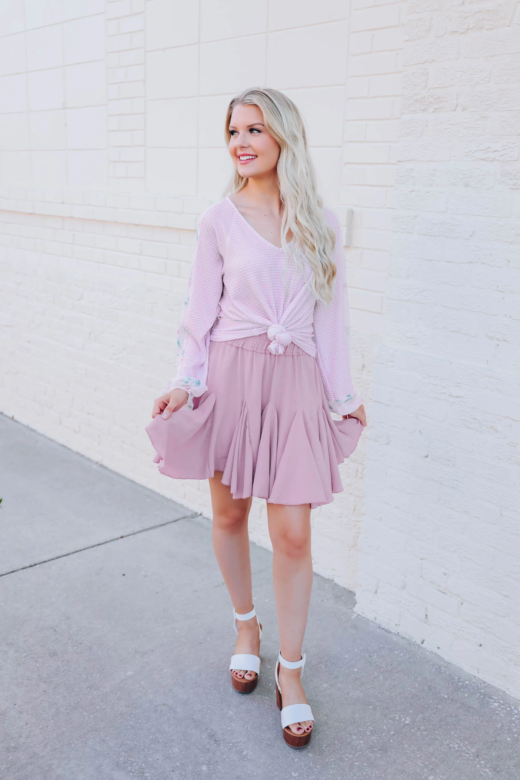 Flowing Into Spring Mini Skirt - Dusty Pink
