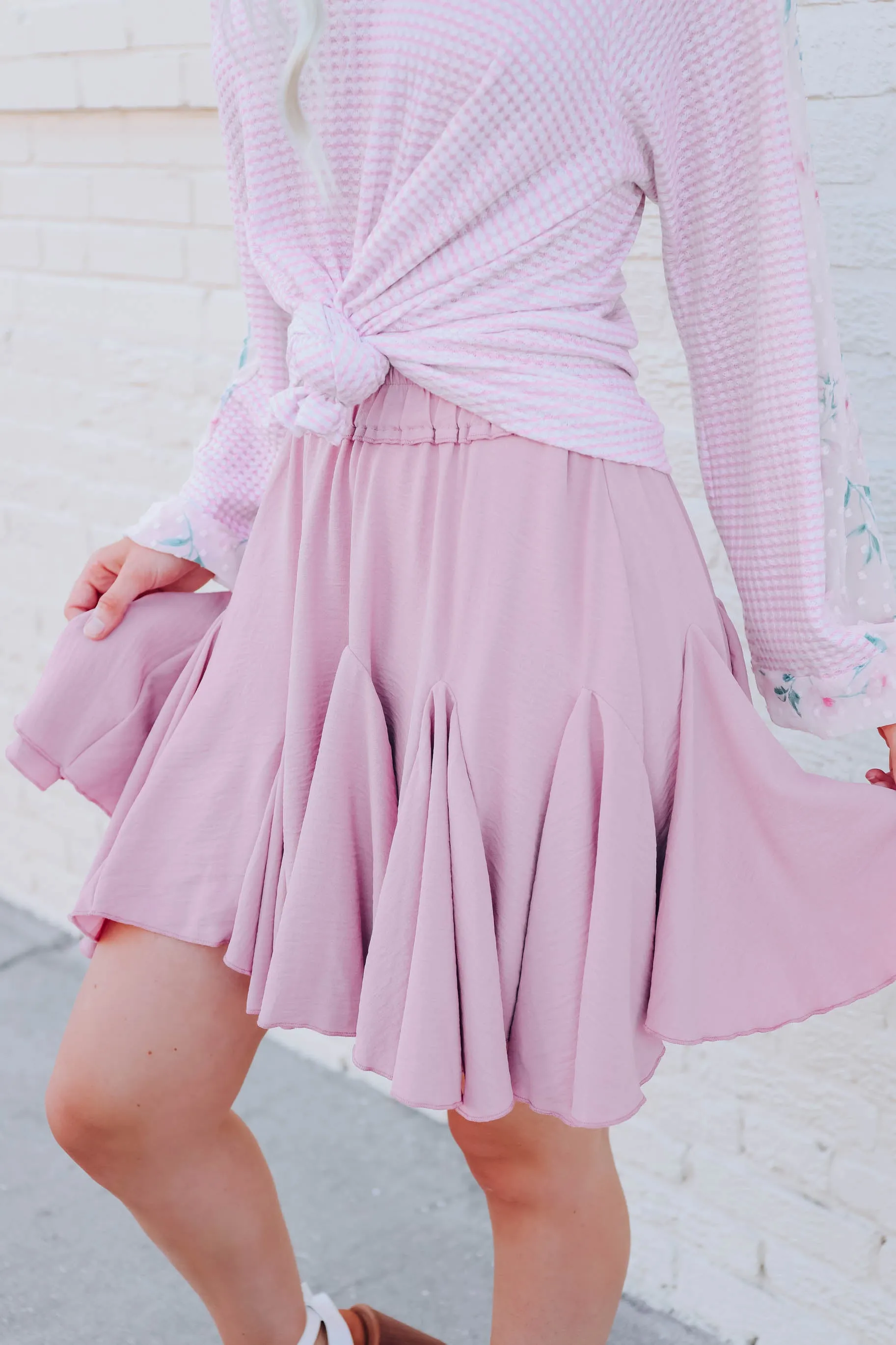 Flowing Into Spring Mini Skirt - Dusty Pink