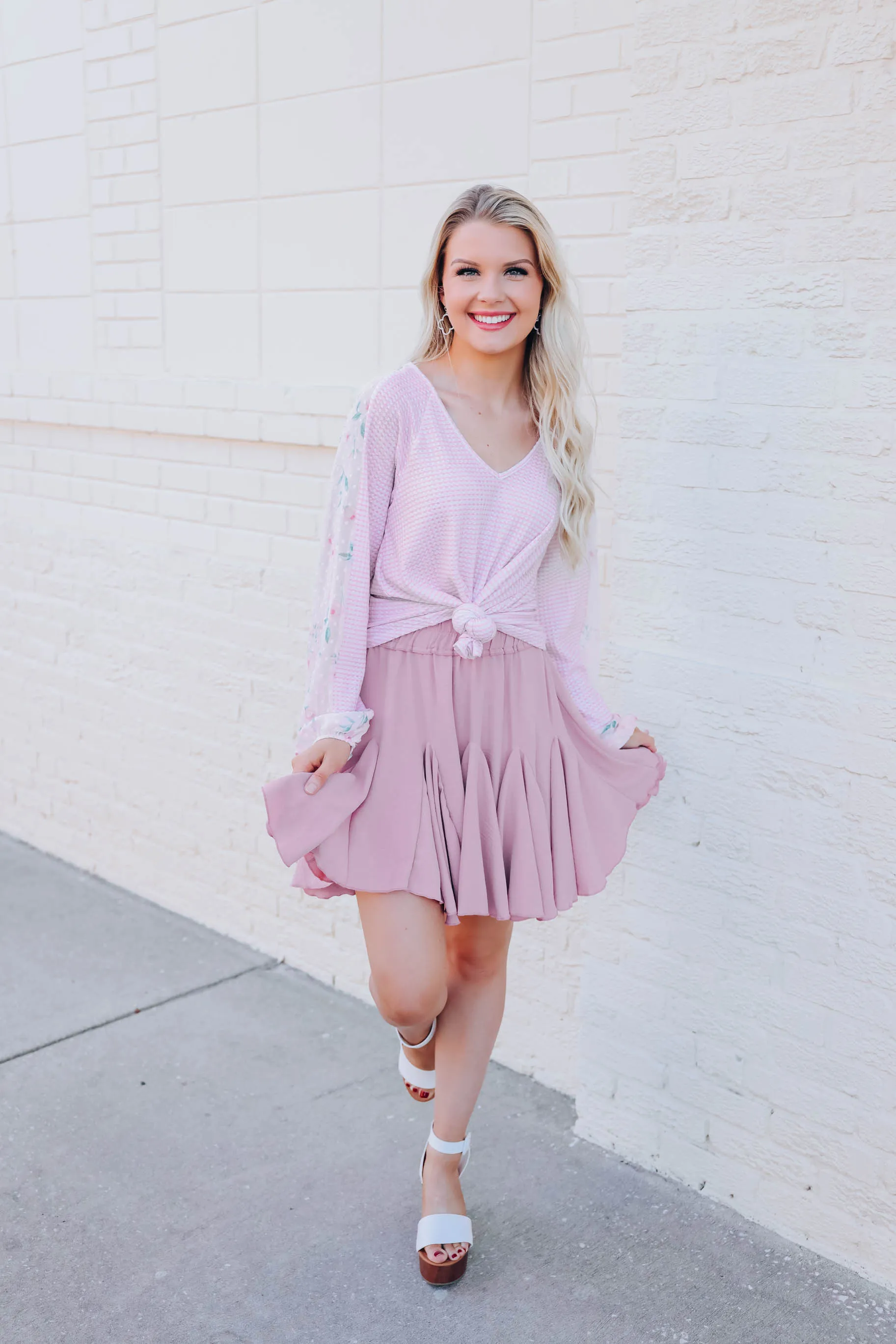 Flowing Into Spring Mini Skirt - Dusty Pink