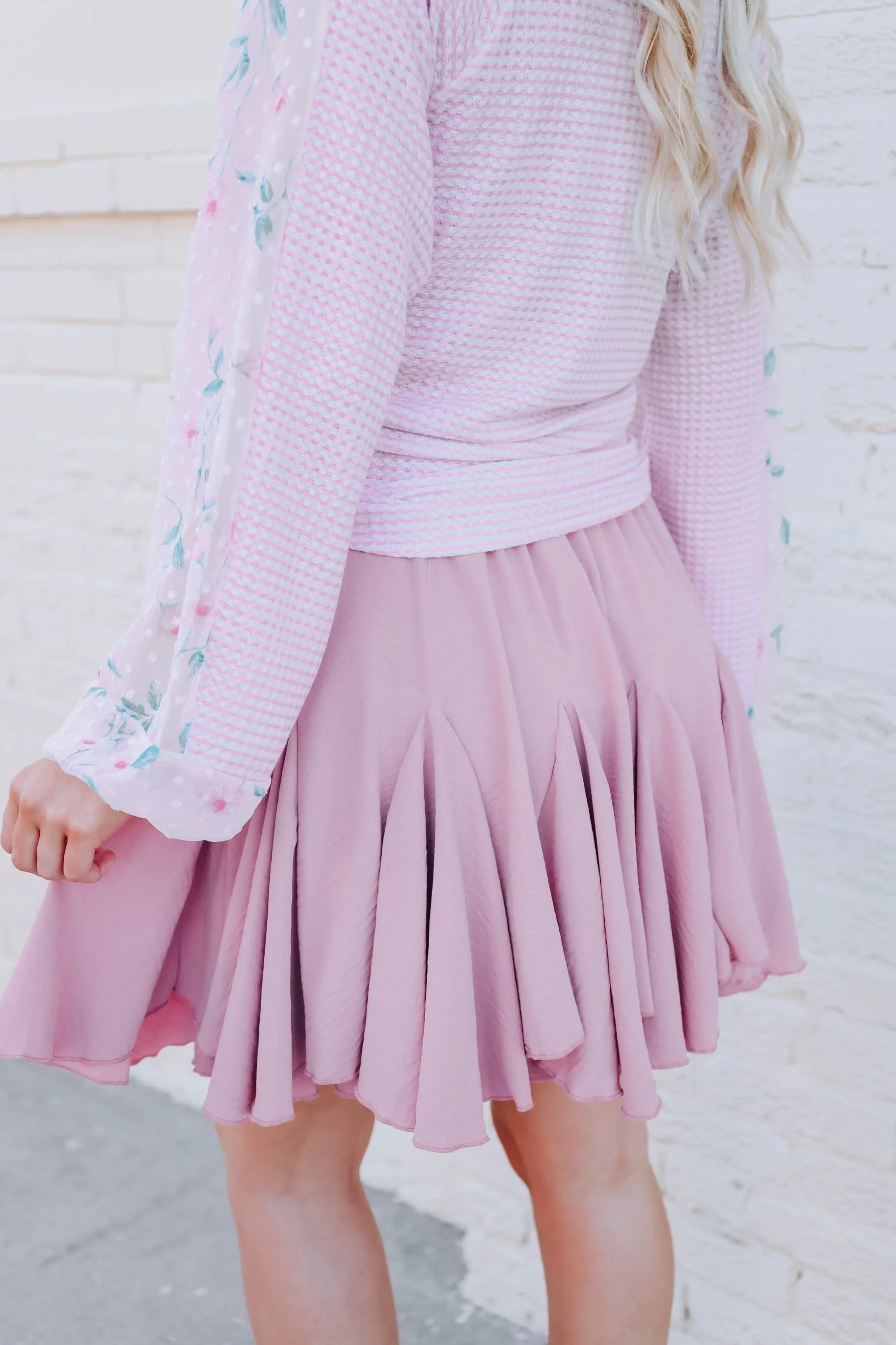 Flowing Into Spring Mini Skirt - Dusty Pink