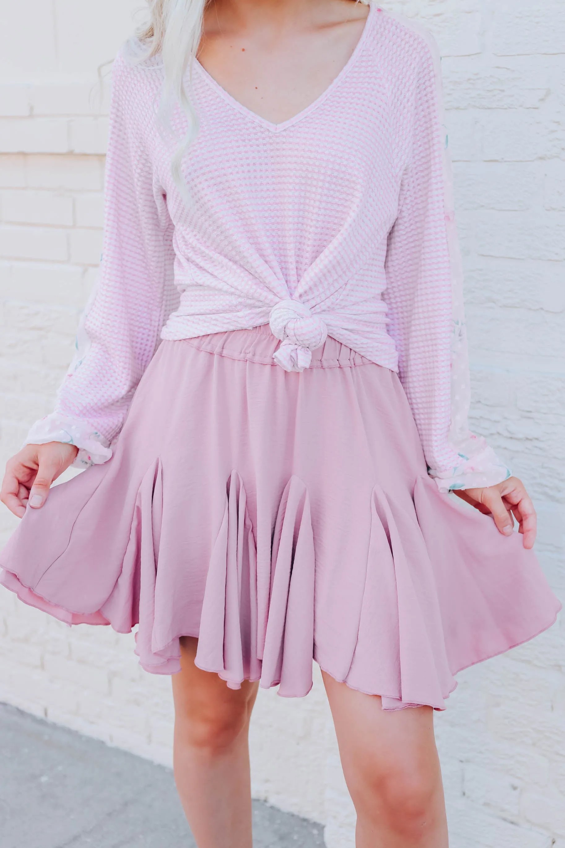 Flowing Into Spring Mini Skirt - Dusty Pink
