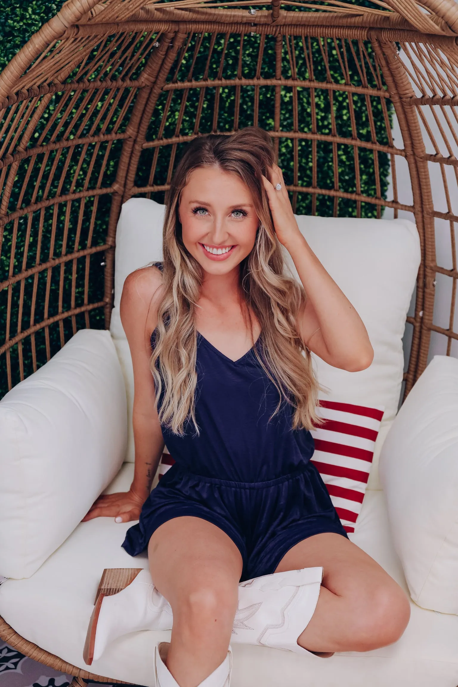 Free Flowing Satin Crepe Romper - Navy
