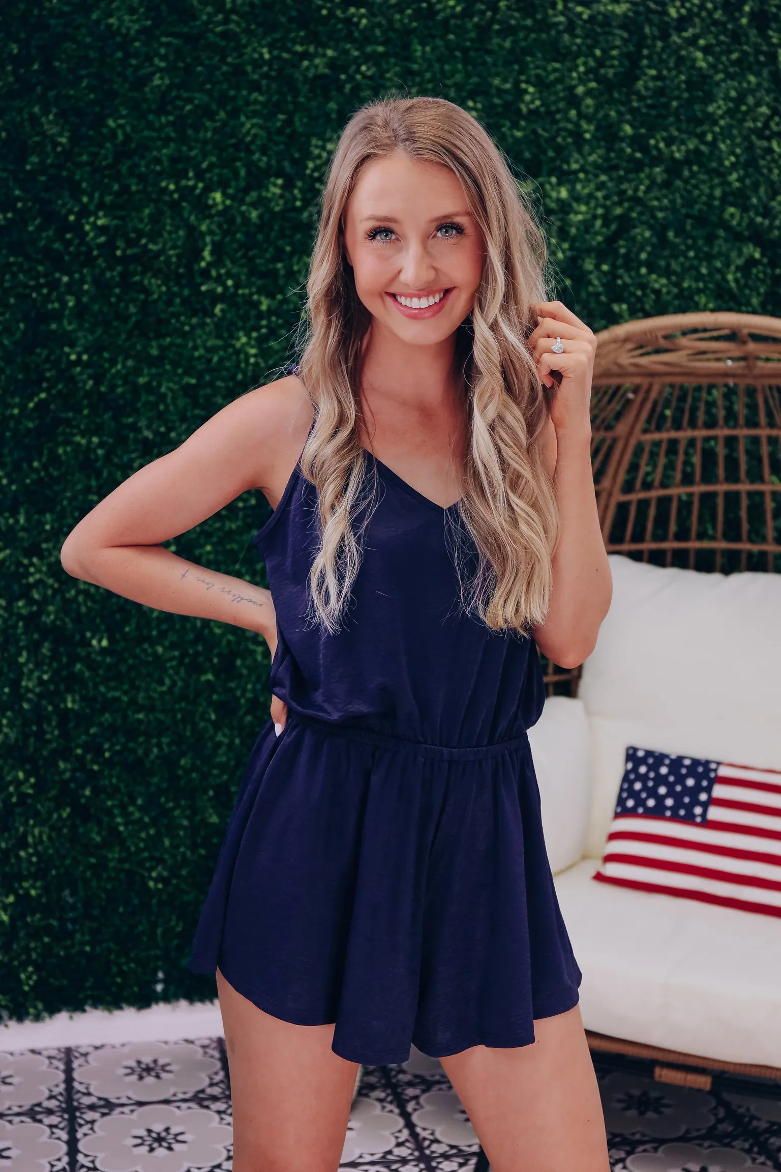 Free Flowing Satin Crepe Romper - Navy