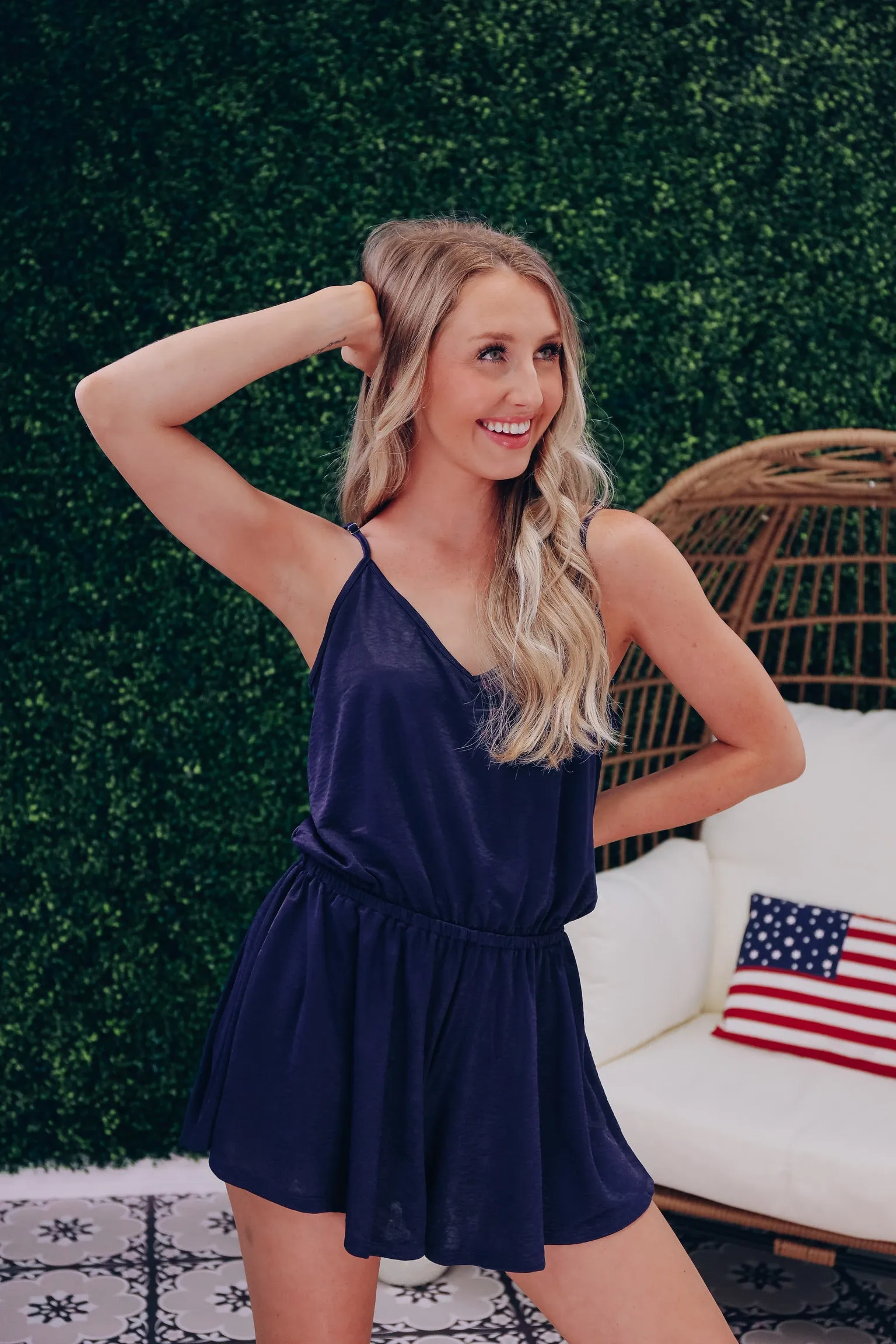 Free Flowing Satin Crepe Romper - Navy