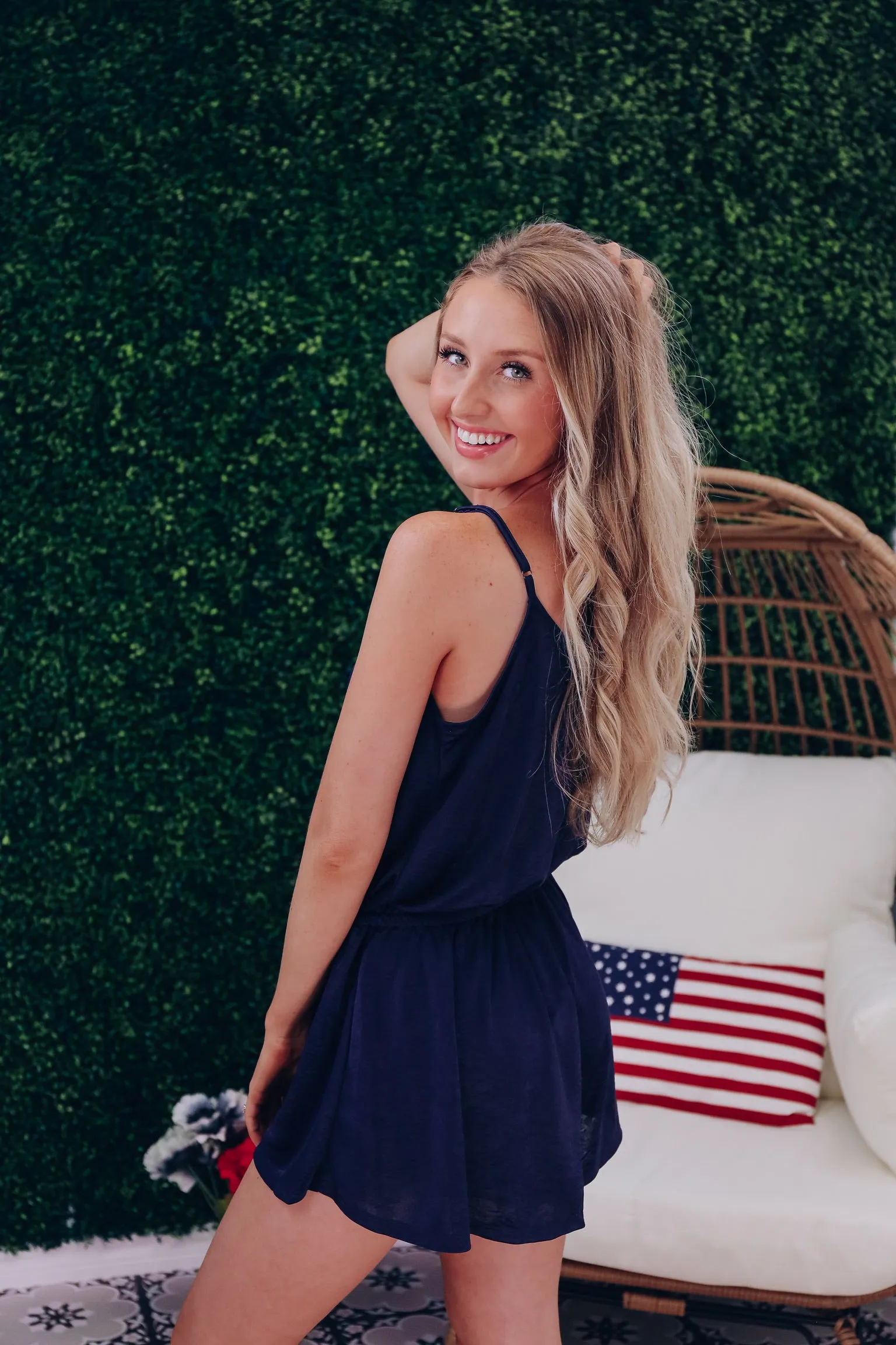 Free Flowing Satin Crepe Romper - Navy