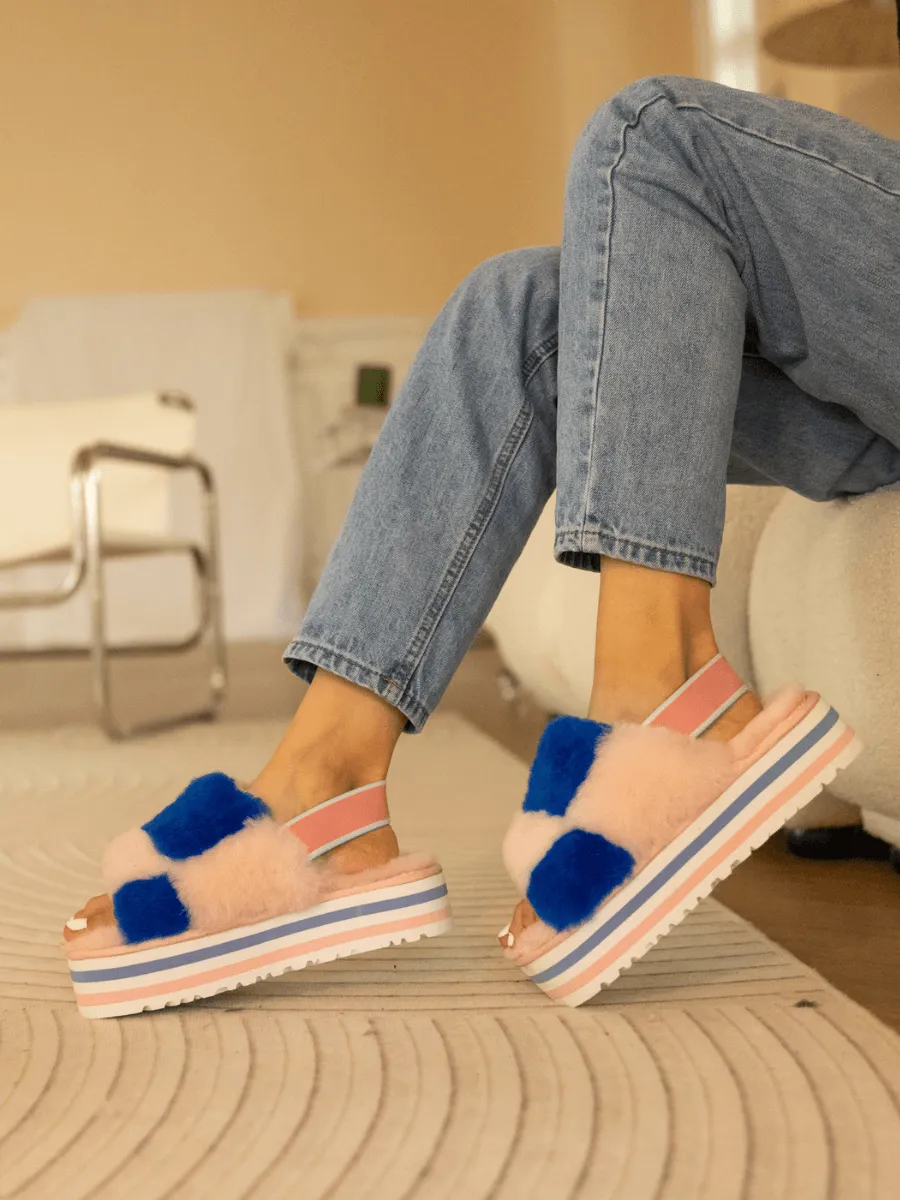 Harmony Contrast Woolen Platform Slipper - Pink