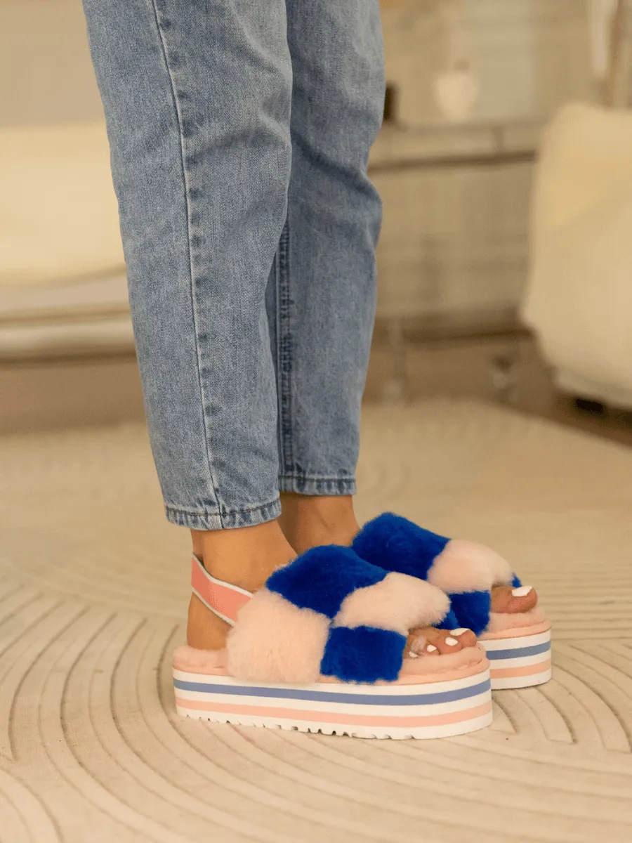Harmony Contrast Woolen Platform Slipper - Pink