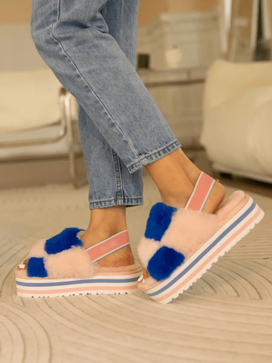 Harmony Contrast Woolen Platform Slipper - Pink