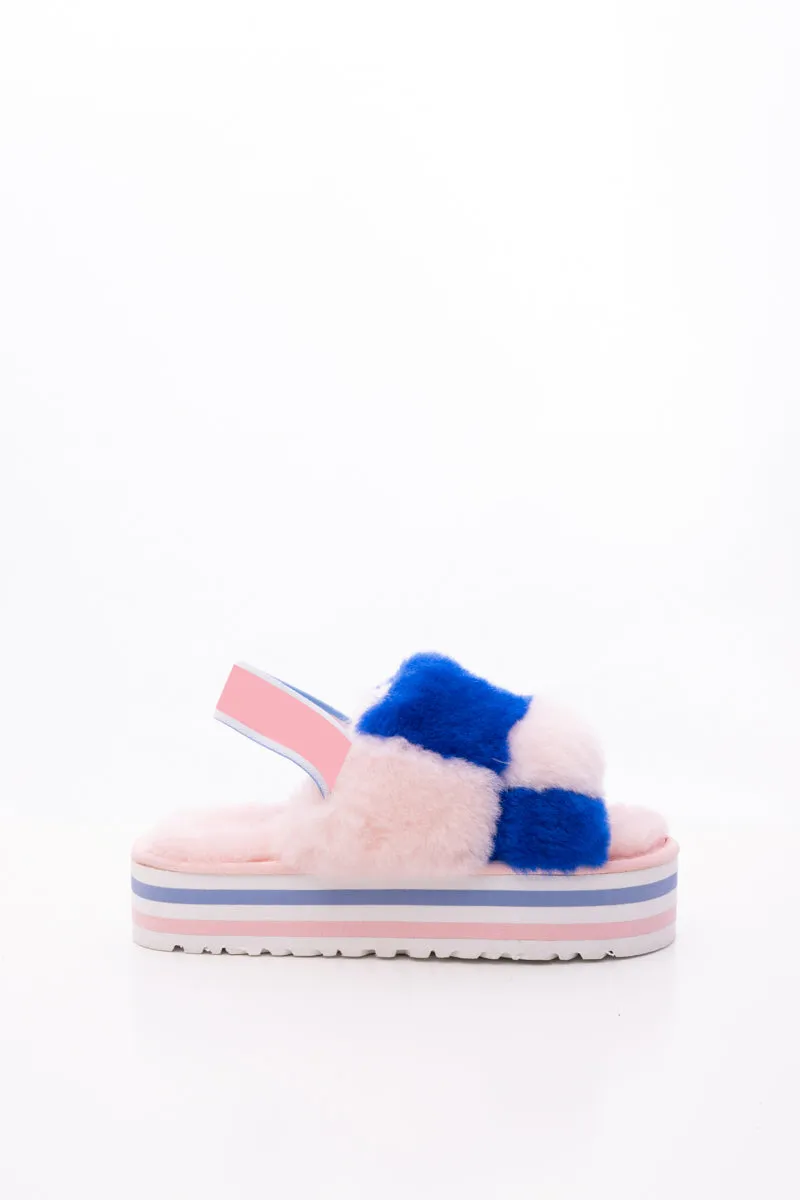 Harmony Contrast Woolen Platform Slipper - Pink