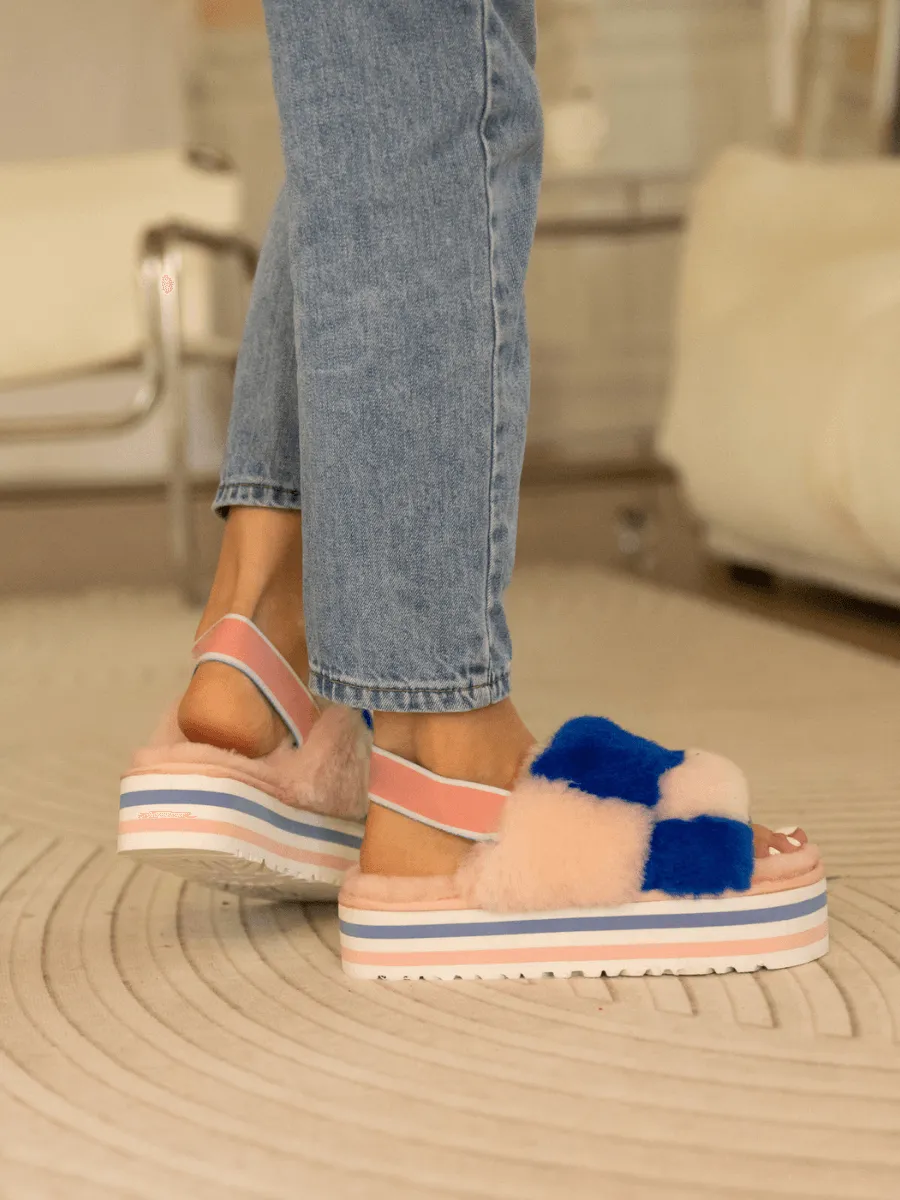 Harmony Contrast Woolen Platform Slipper - Pink