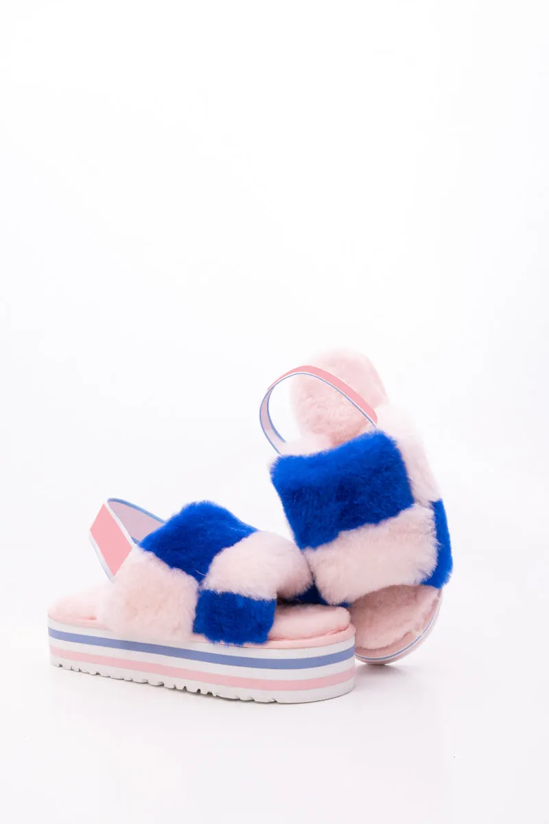Harmony Contrast Woolen Platform Slipper - Pink