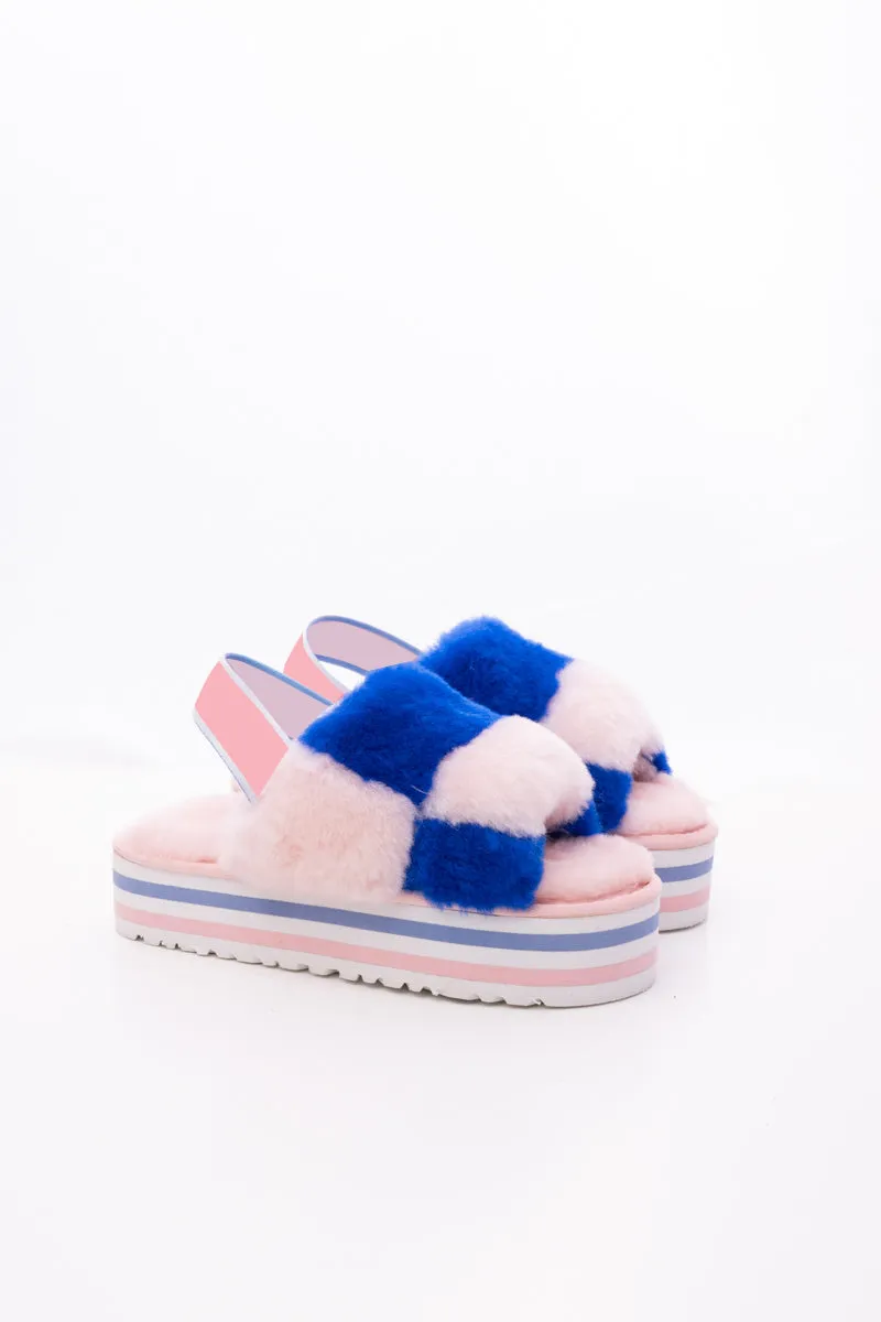 Harmony Contrast Woolen Platform Slipper - Pink