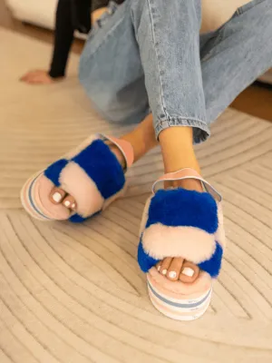 Harmony Contrast Woolen Platform Slipper - Pink
