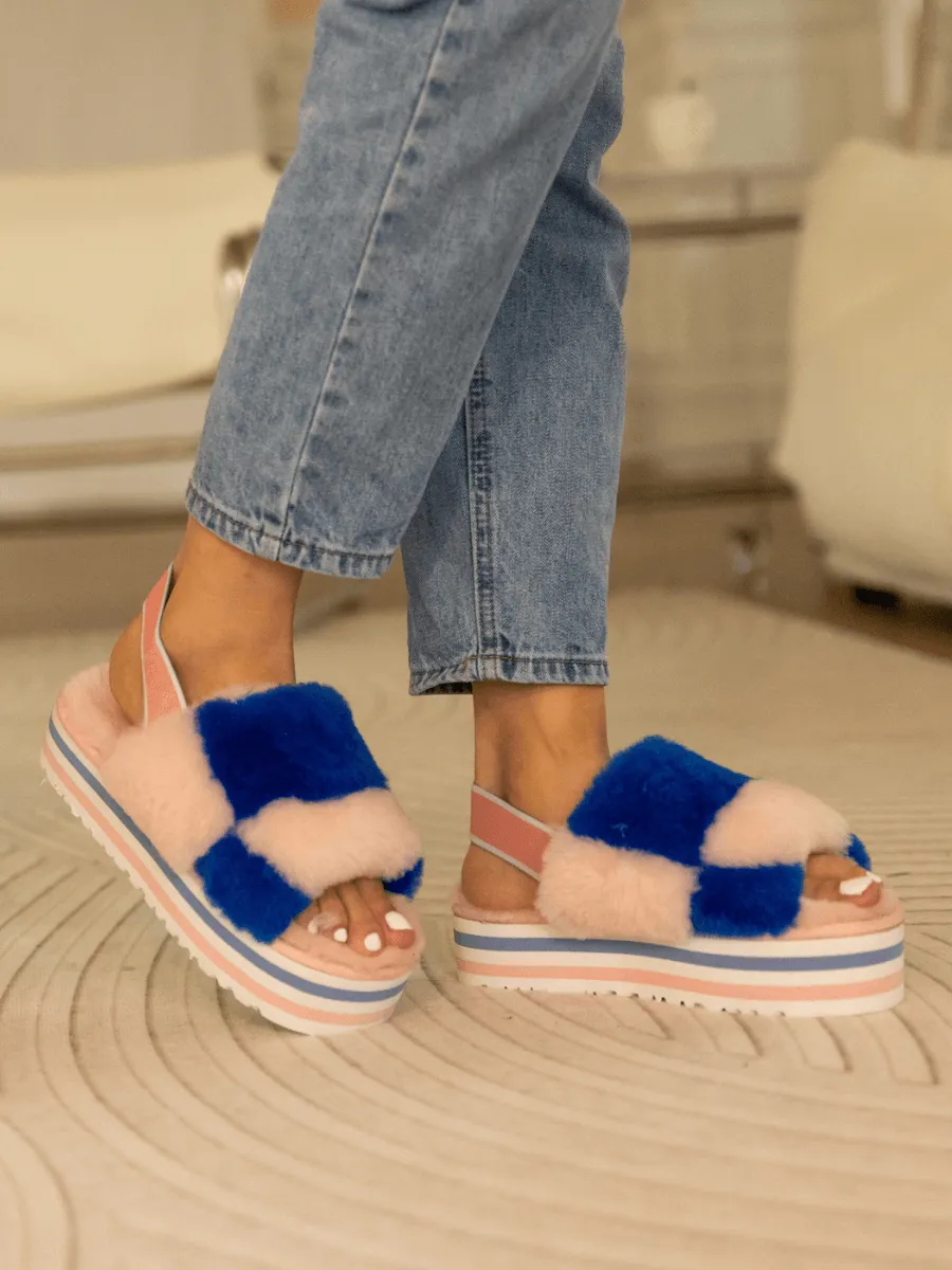Harmony Contrast Woolen Platform Slipper - Pink
