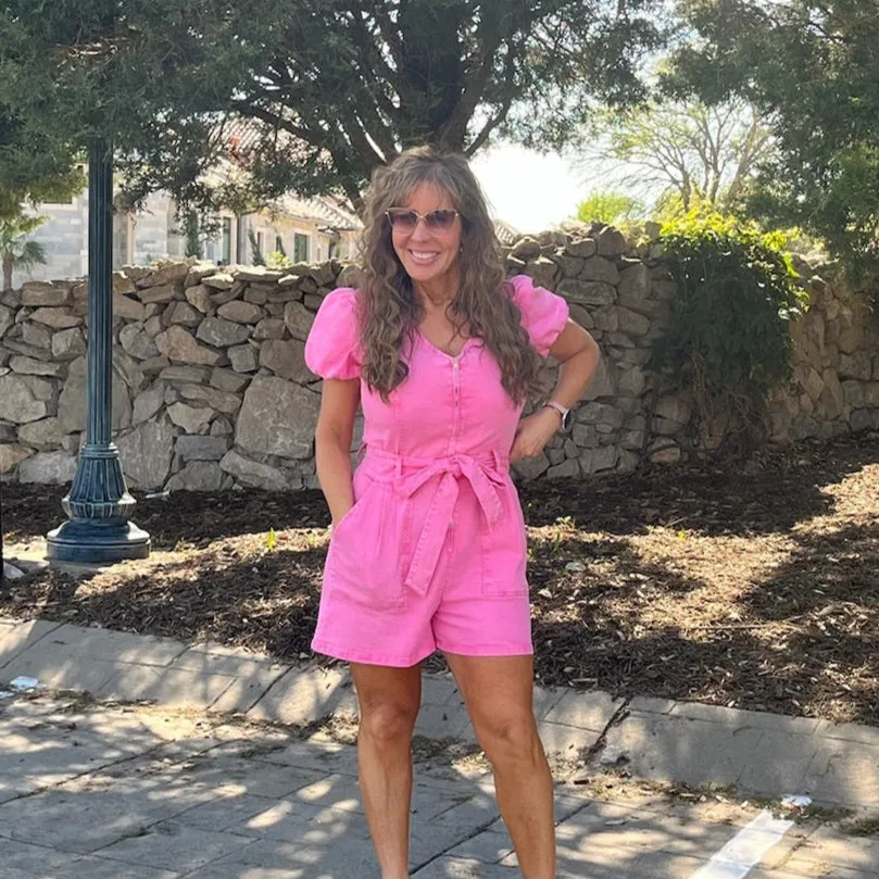 Hendrix Pink Washed Zip Up Denim Romper