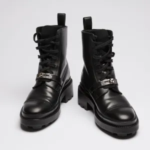 Hermes Black Leather Military Boots with Kelly Buckle Size 35