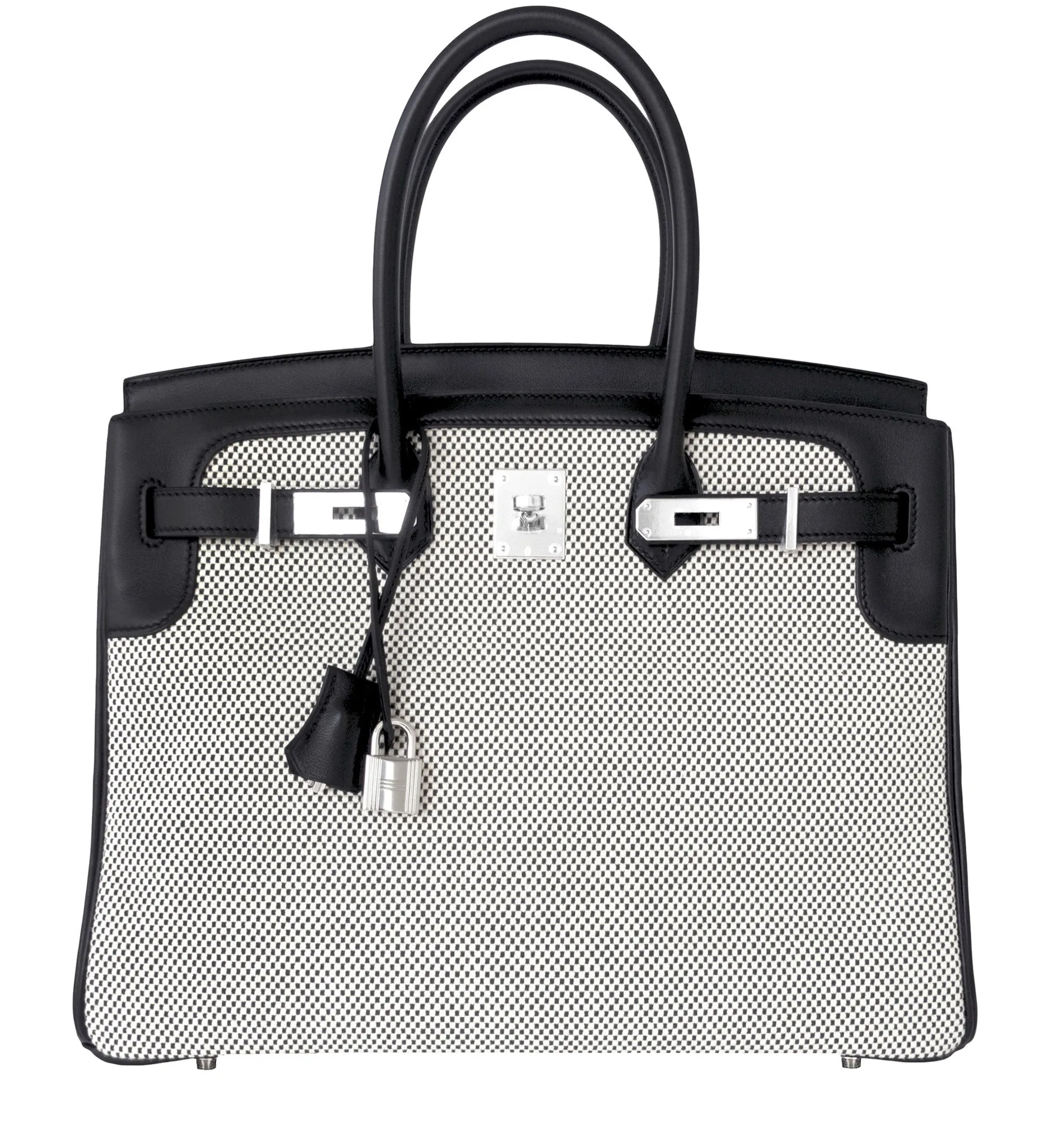 Hermes Black Swift Leather Criss Cross Ecru Graphite Toile 35cm Birkin