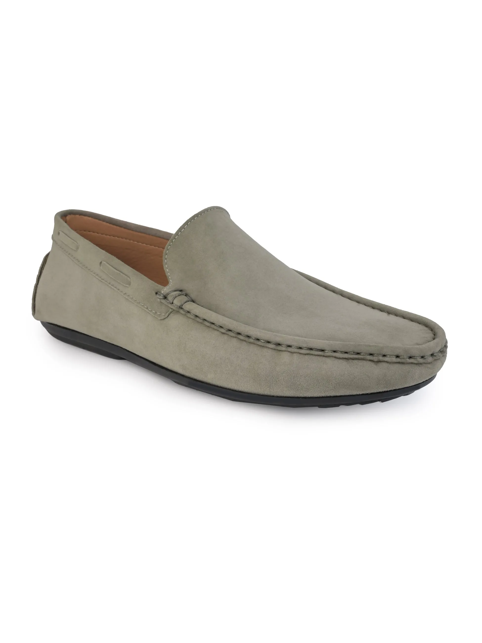 Hydes N Hues Olive Suede Leather Casual Loafers For Men