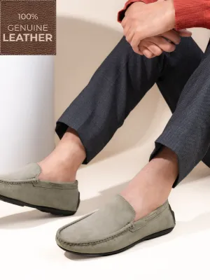 Hydes N Hues Olive Suede Leather Casual Loafers For Men