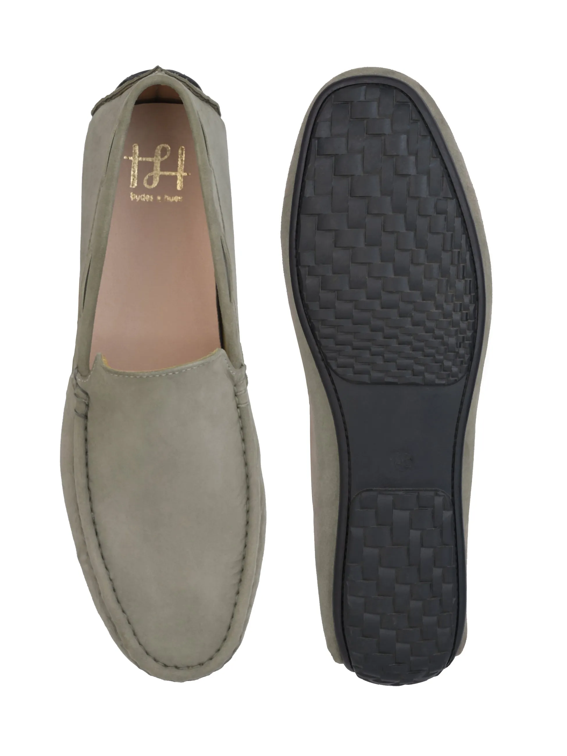 Hydes N Hues Olive Suede Leather Casual Loafers For Men