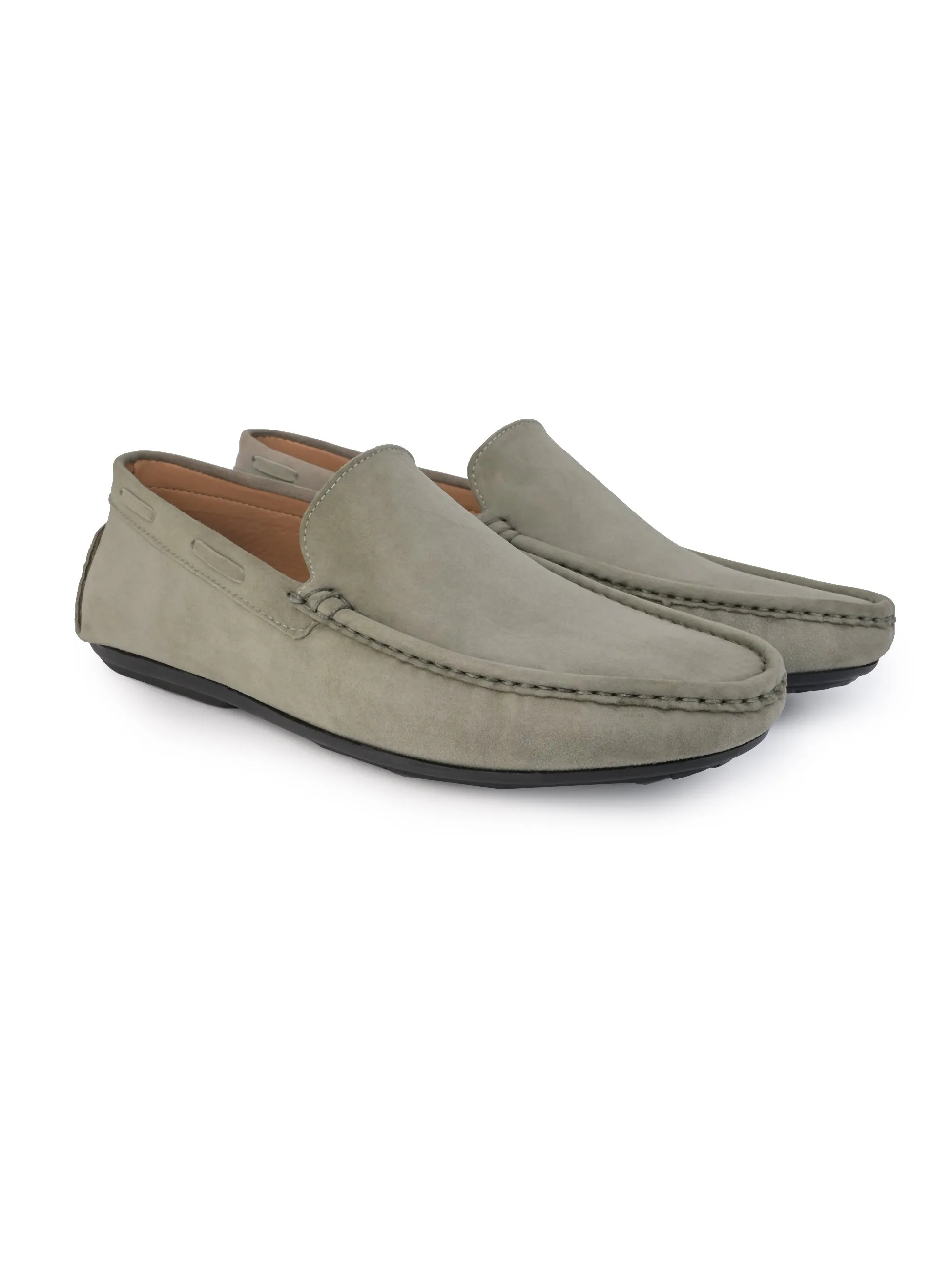 Hydes N Hues Olive Suede Leather Casual Loafers For Men